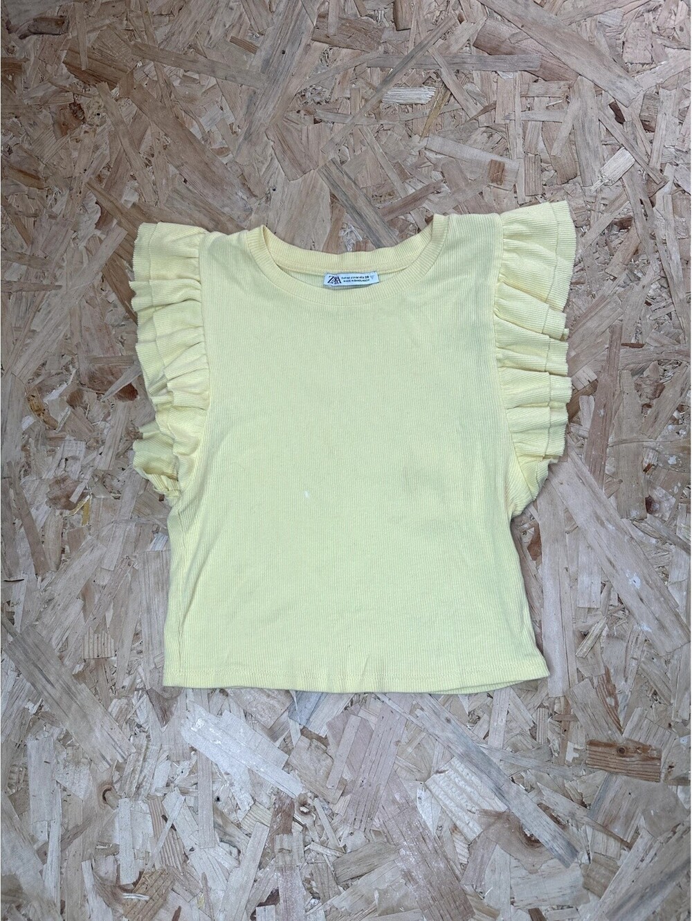 Zara Girls Yellow Ribbed Knit Ruffle Sleeve Top Size M 28